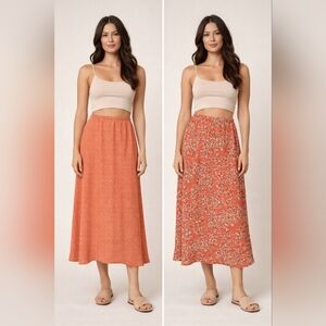 Notations Women's Orange Floral Reversible Maxi Skirt Size XL